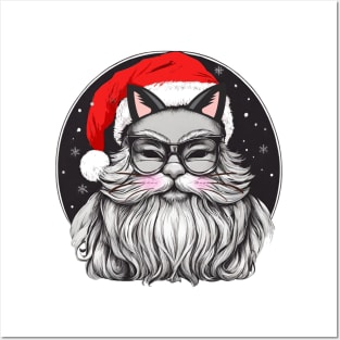 Santa Claus with cat ears and cat whiskers, Christmas festival Posters and Art